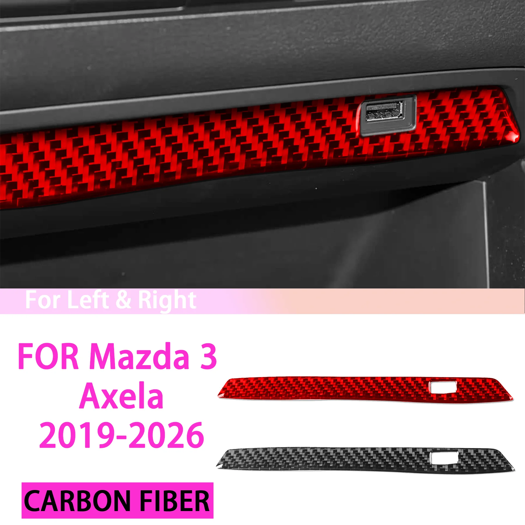 

Car Central Control Charging Cable USB Interface Panel Interior Accessories FOR Mazda 3 Axela 2019-2026 Carbon Fiber Stickers