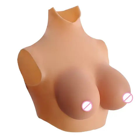 GEEBA Perky Pair G-Cup Silicone Breasts for Men & Couples Perky Nipples Well Supported Crop Top, High Neckline Style Silicone