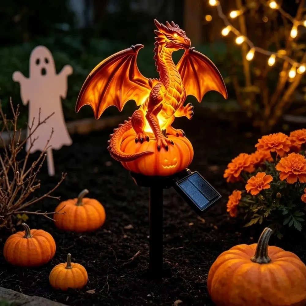 Soft Warm Glow Dragon Solar Garden Light Medieval Fantasy Gothic Shape Dragon Figurine Lamp Dragon Statue Animal