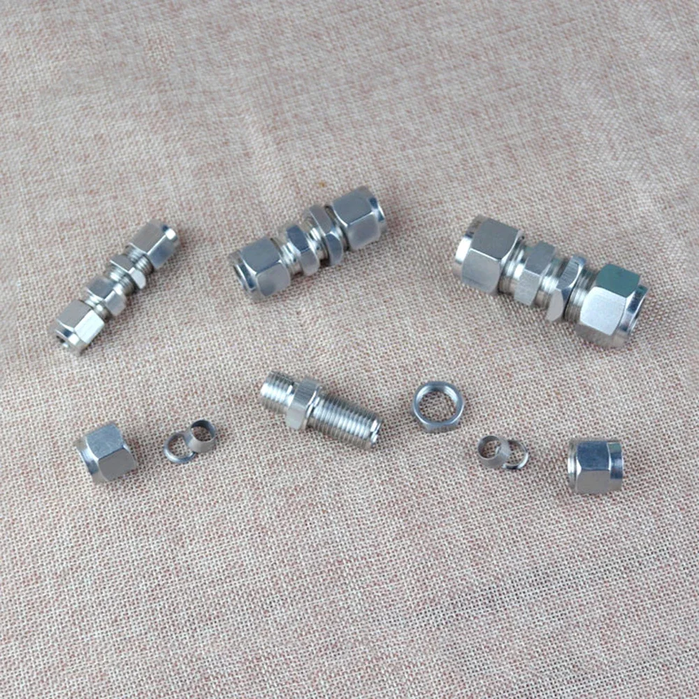 Bulkhead 1/8" 1/4" 3/8" 1/2" 3/4/6/8/10/12/14/16/18mm OD Double Ferrule Compression Union Connector 304 Stainless Steel