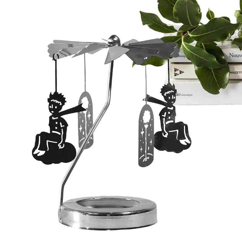 Christmas Decoration Aromatherapy Glass Candle Cup Lid Stainless Steel Rotating Carousel Candle Holder Walking Light Candlestick