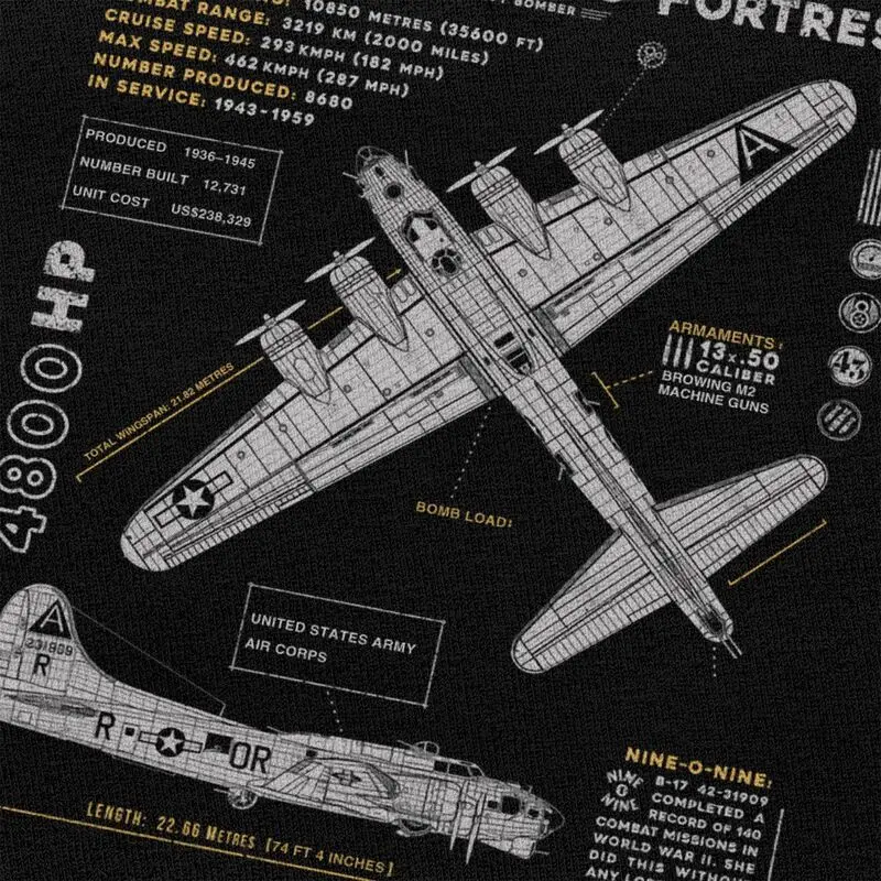 Custom B-17 Flying Fortress Spitfire T Shirts Short-Sleeve Cotton Tshirt T-shirt Fighter Plane War Pilot Aircraft Airplane Tee