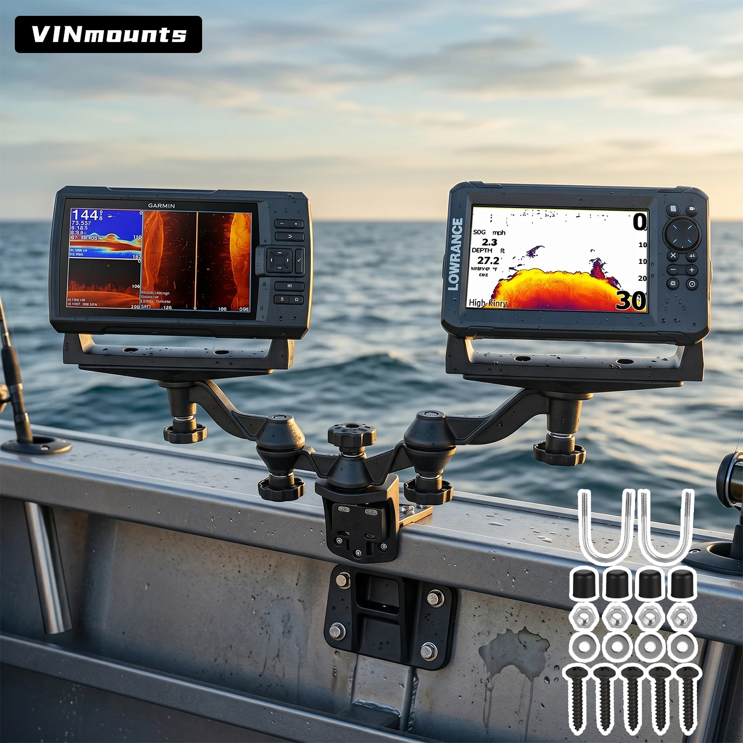 Soporte de pared VIN de doble placa para sonda de pesca, adecuado para embarcaciones y kayaks, compatible con pantallas de sonda de pesca de 6/12 pulgadas