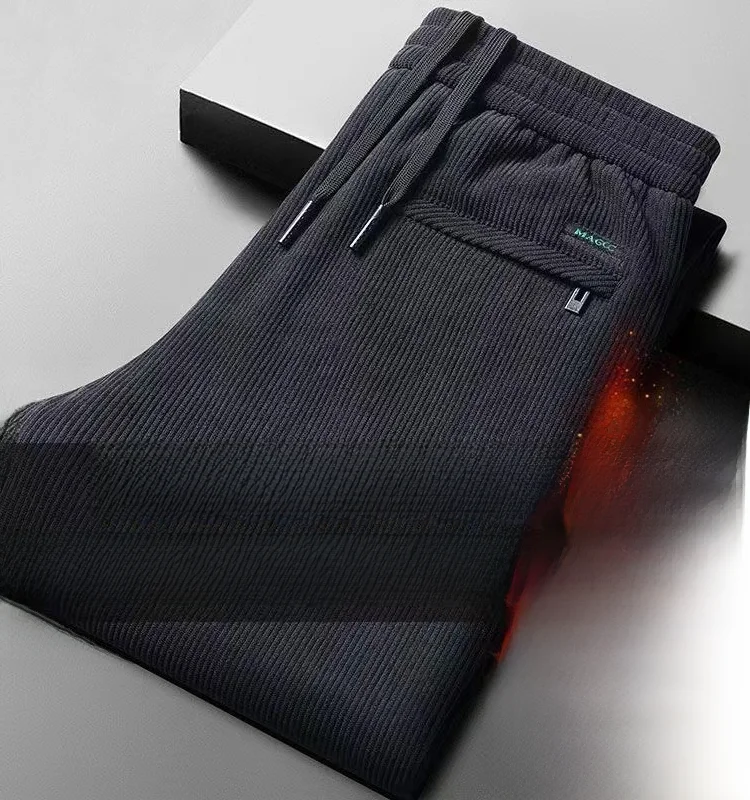 

Men's Autumn Winter Thiened Fce Lined Corduroy Straight Leg Casual Pants Faionable Urban Sle All-Match Long Trousers