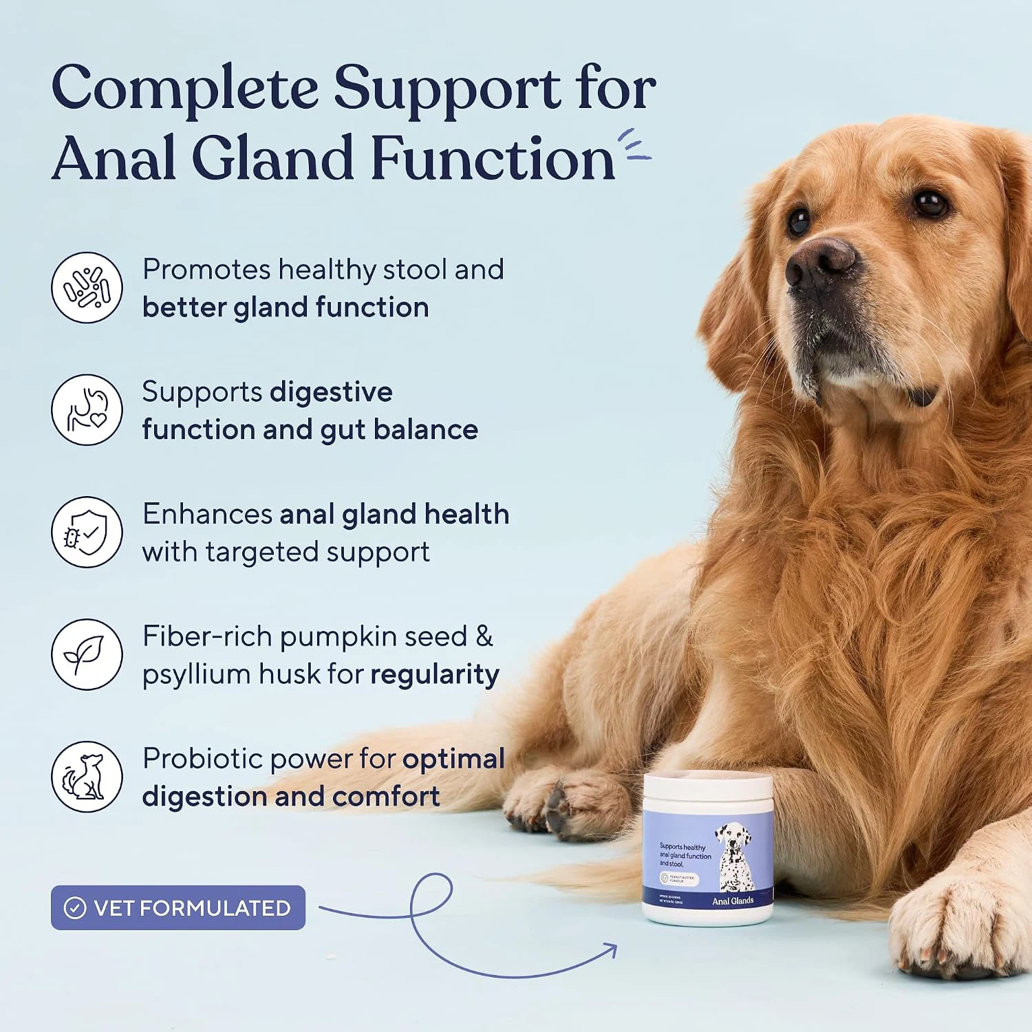Anal Gland Chews for Dogs, Support for Healthy Scooting & Poop, Probiotics for Firm Stools, Digestive Gas Relief & Gland Comfort