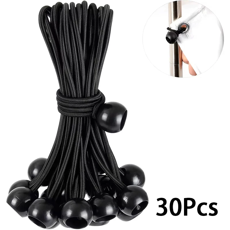 30Pcs Ball Bungee Cords 10cm Black Elastic Tie Down Ropes for Camping Tent Canopy Tarpaulin Outdoor Fixing