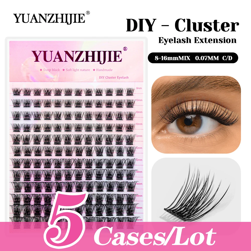 5 gevallen/partij 12 Grote Doos Betaalbare 8-16mm Mix Size DIY Cluster Wimpers 3D Effect Multi-textuur Gesegmenteerde Hybride Lash door YUANZHIJIE