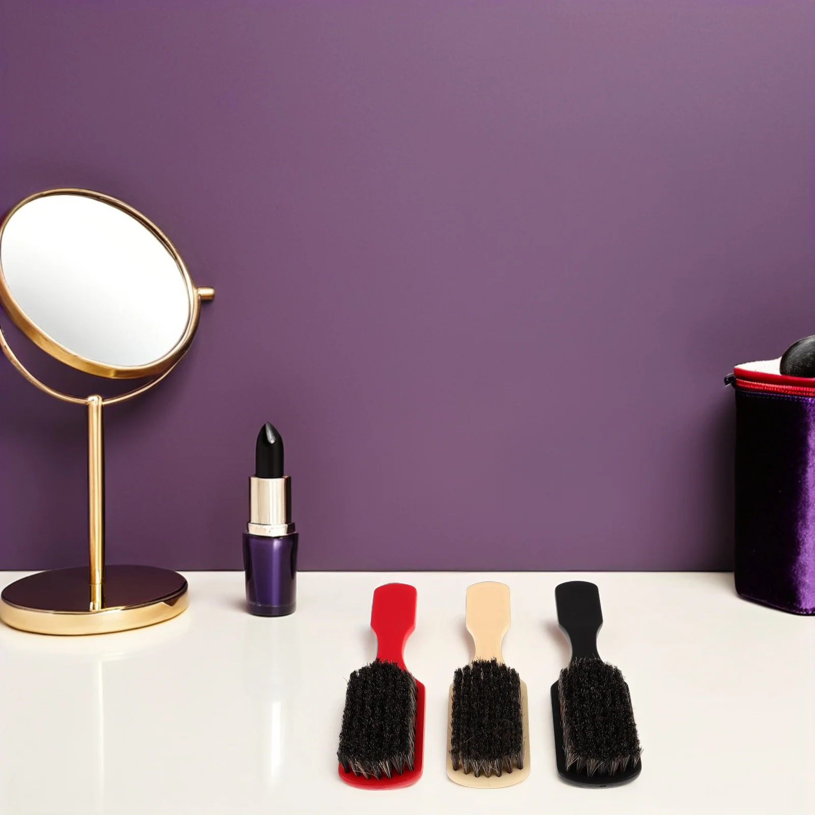 

3pcs Beard Brush For Men Horse Hair Facial Grooming Tool Plastic Handle Barber Comb For Mustache Slick Back Oil Head - Mini