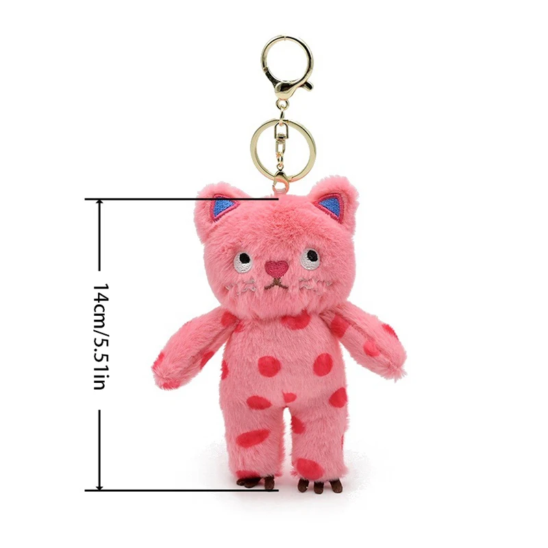 Pink Polka Dots Cat Plush Toy Cartoon Speechless Cat Pendant Soft Stuffed Doll Keychain Car Key Ring Backpack Bag Decor