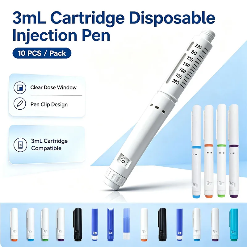 10PCS Disposable Rotating‑Press Insulin Pen  3ML Cartridge Device with Clear Visible Dose Adjustment Window
