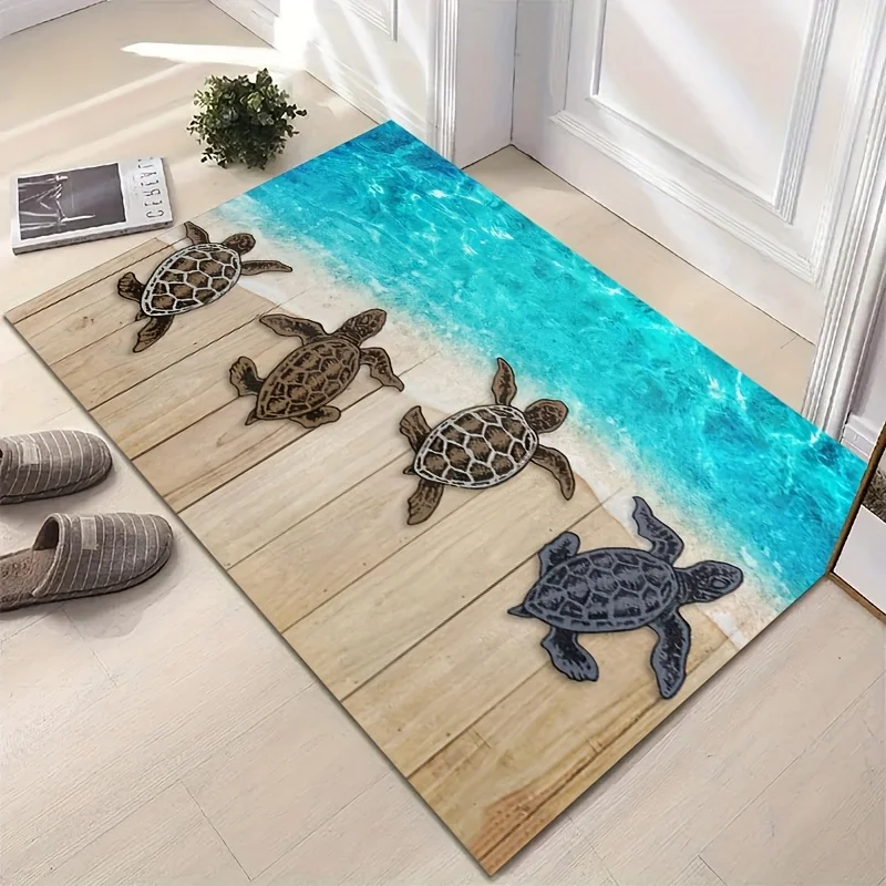 1 piece of summer beach welcome door mat turtle crawling sea mat summer door decoration mat coastal city home essential