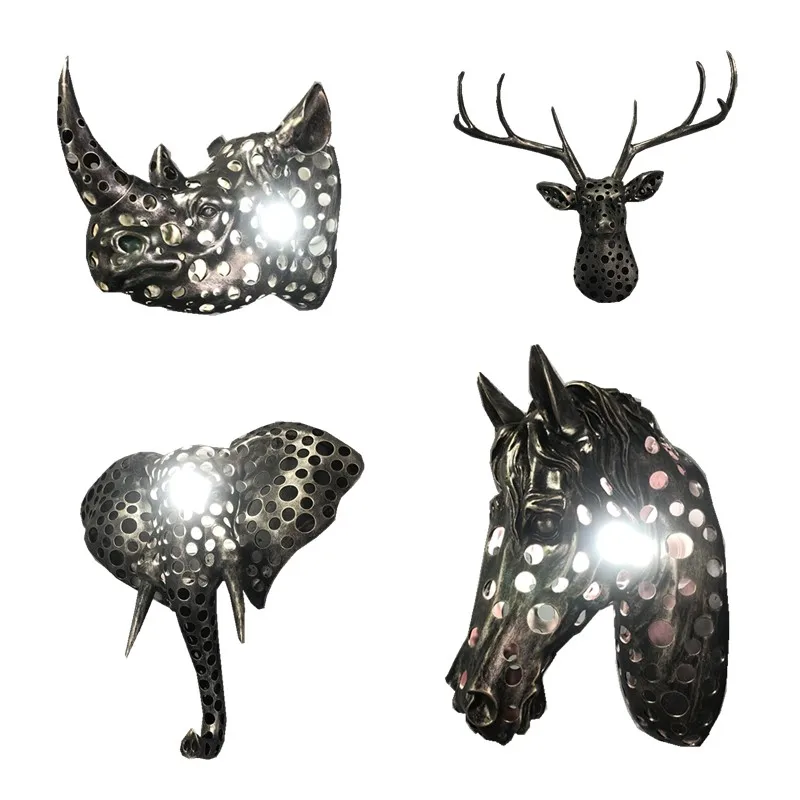 European retro home wall decoration three-dimensional wall decoration ornament Internet celebrity hollow animal head wall lamp c