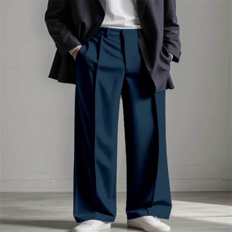 Customized LOGO Men's Dress Fashion Street High Quality Wide Leg Mid Waist Drop Suit Pants