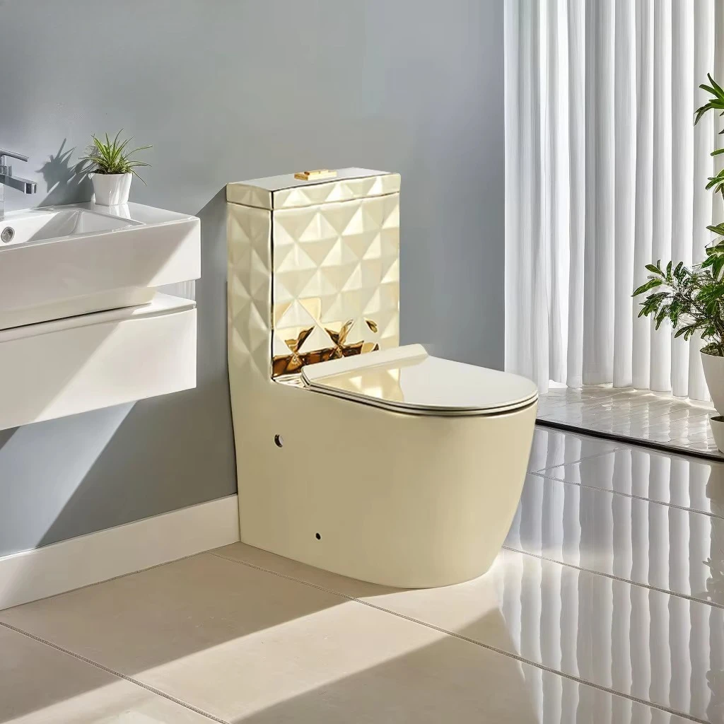 Bathroom ceramic one-piece modern black and gold toilet set