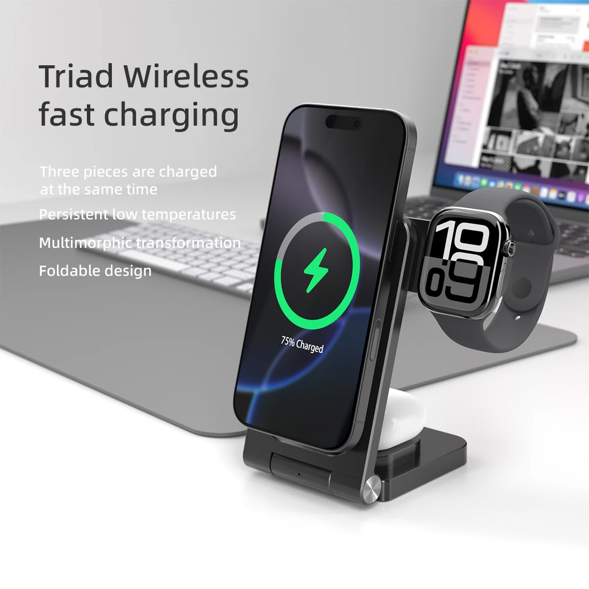 New Portable Multi-functional Wireless Magsafe Charger with Magnetic Data Cable Three-in-One for Phones And Earphones