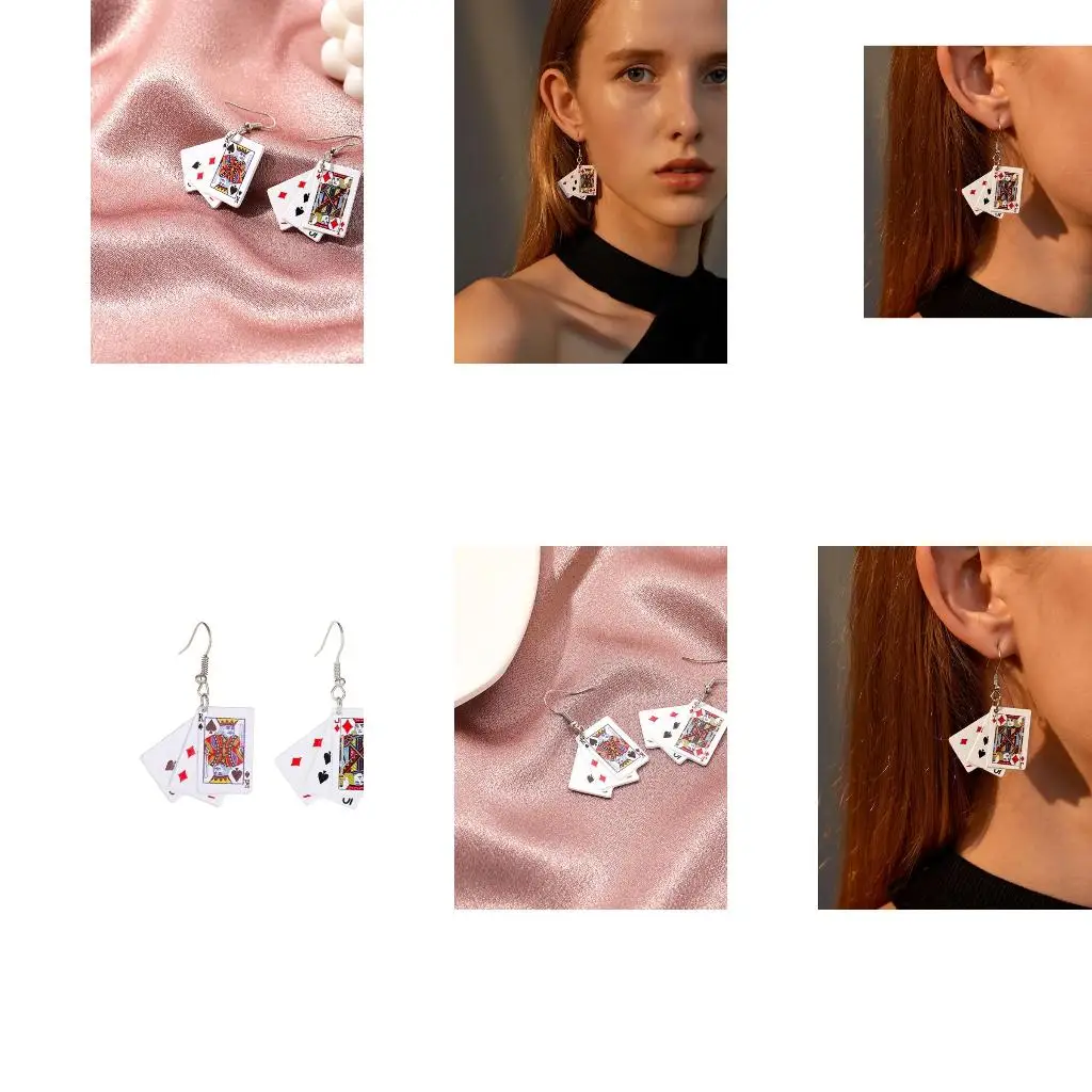  Personality Creative Handmade Funny Playing Card Earrings Cool Fun Simulation Earrings Cold Wind Net Red Accessories