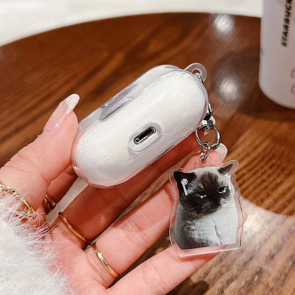 Apple Airpods 1/2/Proの保護ケース (keyチェーン付き),かわいい猫の犬のデザインが施されたシリコン製の猫の保護ケース