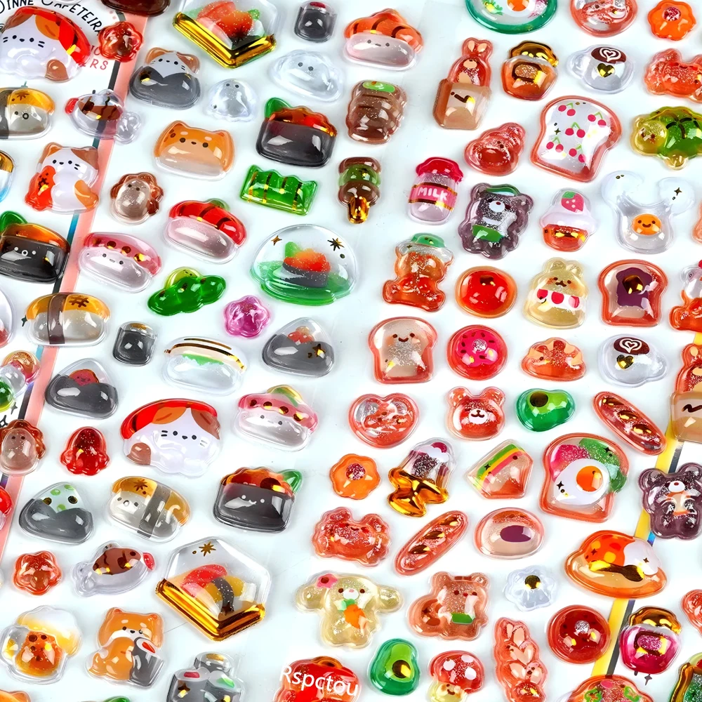 4pcs Funny Cute Animals Cartoon 3D Crystal Stickers Creative Three-Dimensional Relief Decals Notebook Phone Guitar Sticker Pack