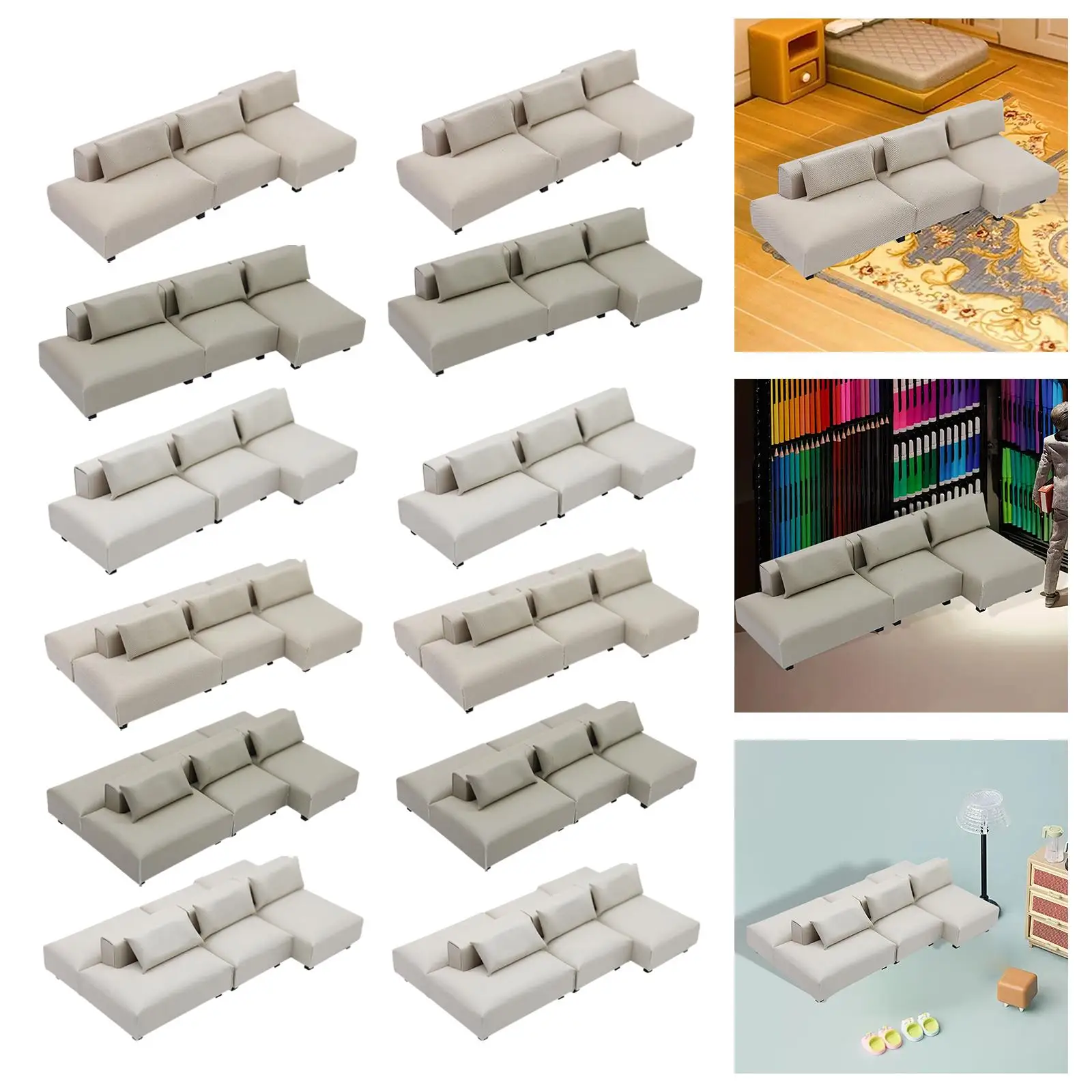 

Miniature Dollhouse Sofa Realistic Toy Furniture Mini Cushion Living Room Ornament for Dolls House Display