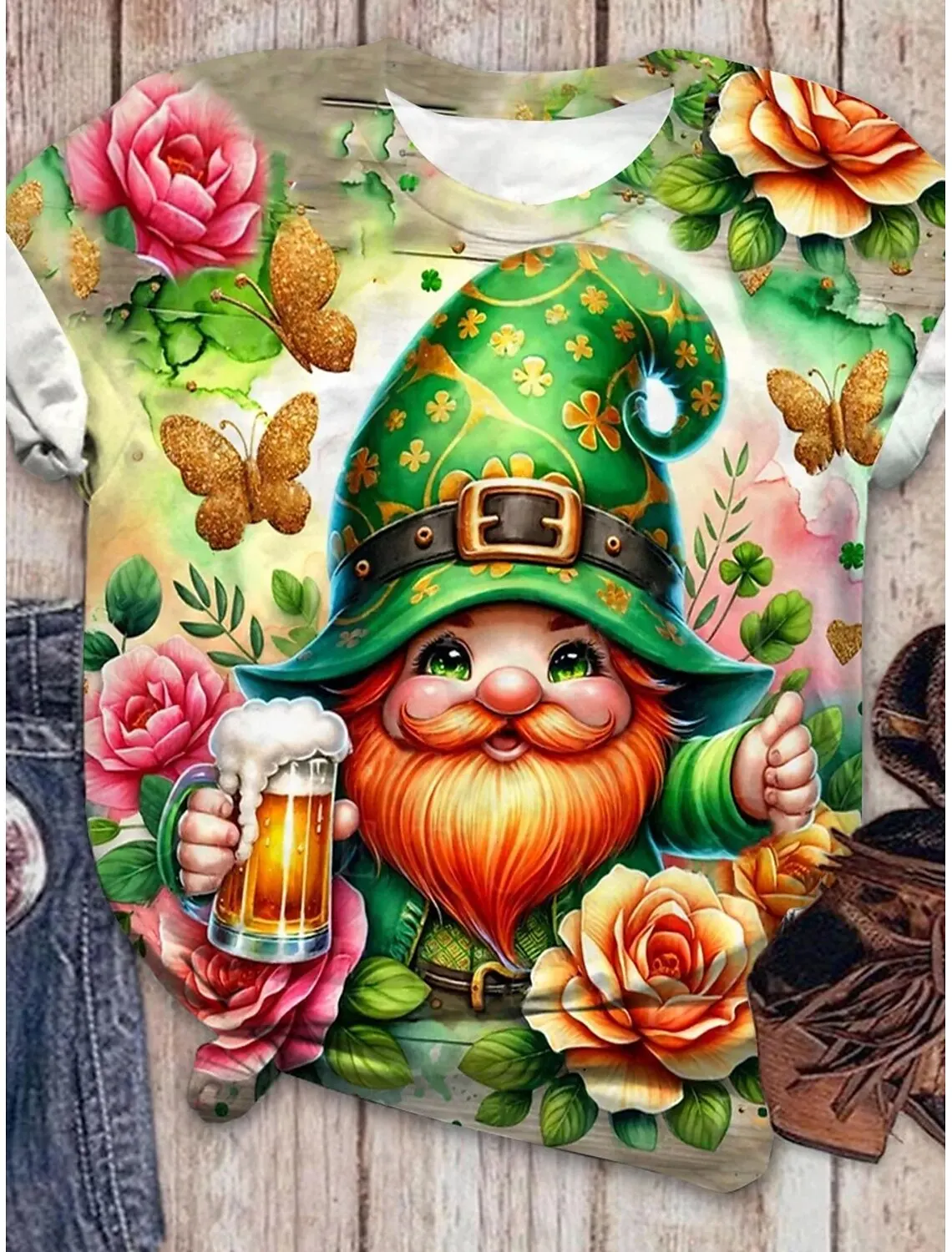 Women\'s St. Patrick\'s Day T shirt Daily Casual Short Sleeve Green 3D Print O-Neck Short Sleeve Tees Streetwear Y2k Clothing
