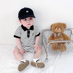 Baby short-sleeved clothes, summer clothes, newborn baby boy jumpsuit, full moon and 100 days, 0 to 6 months old, summer lapel s