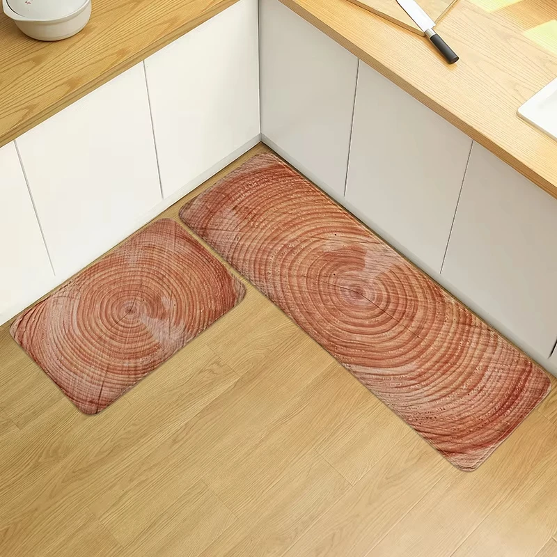 VIKAMA 1/2PCS Wood Grain Kitchen Floor Mat Home Decor Non-Slip Long Strip Crystal Velvet Carpet Hallway Balcony Porch Floor Mat