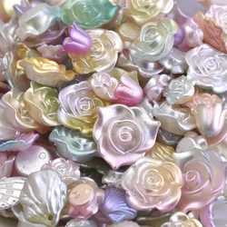 50pcs Mix Gradient Acrylic Bowknot Spacer Beads Imitation Pearl Rose Flower Shell Butterfly Beads For Jewelry Making