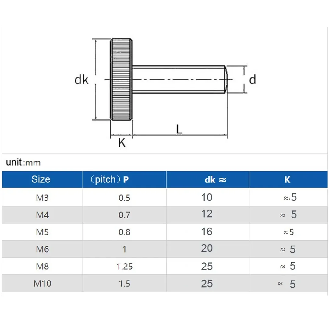 M3 M4 M5 M6 M8 GB835 304 Stainless Steel Knurl Flat Round Head Hand Tighten Curtain Wall Glass Thumb Screw Bolt DIN653