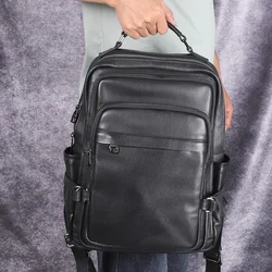 Top Layer Cowhide Leather Backpack Men's Leisure Laptop Bag New Leisure All-Match Travel Backpack Schoolbag Day Pack