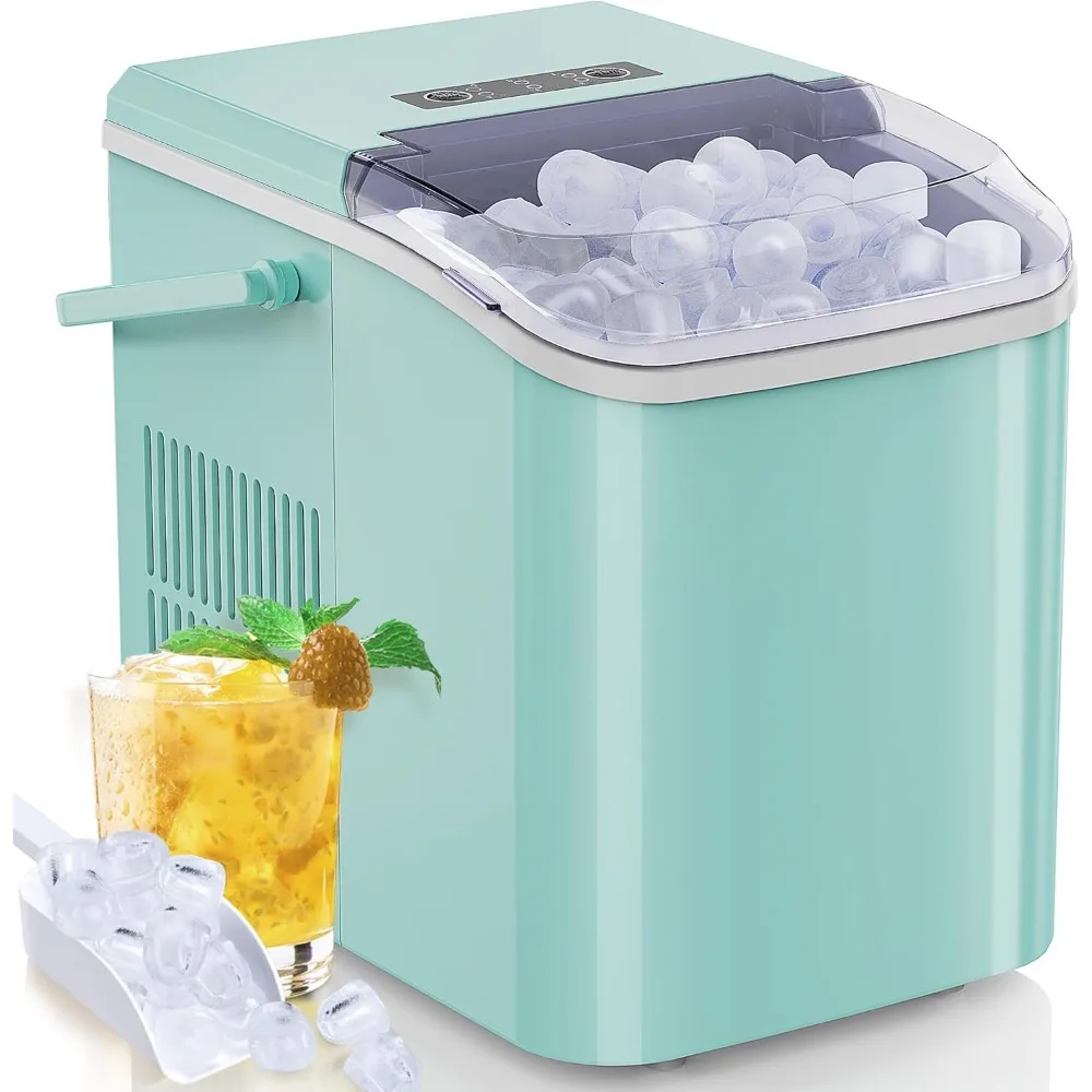 Countertop Ice Maker, 9 Cubes in 6 Mins, 26lbs in 24Hrs, Auto-Cleaning, with Handle, Basket and Scoop for Home (Green)