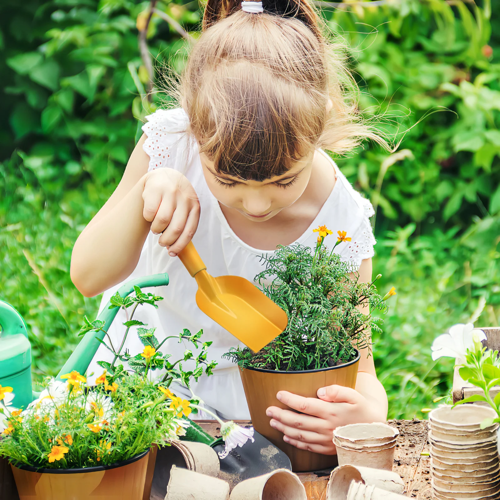 

1Set Kids Garden Tools Set Toddler Watering Can Shovels Rake Portable Storage Bag Safe Gardening Kit for Children