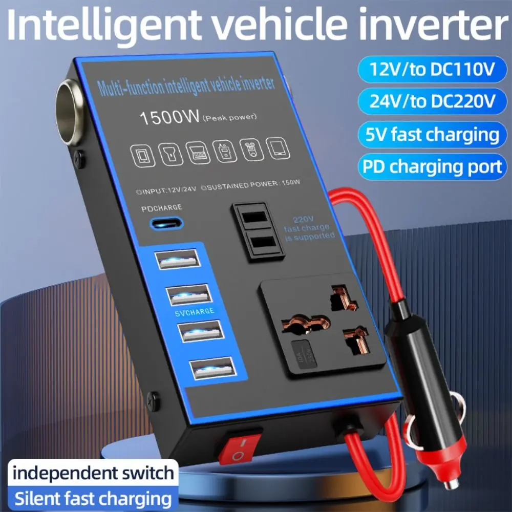 

Портативный универсальный автомобильный инвертор высокой мощности 12 В/24 В постоянного тока в 220 В переменного тока автомобильный преобразователь розетка 4 USB/PD 1500 Вт автомобильное зарядное устройство инвертор