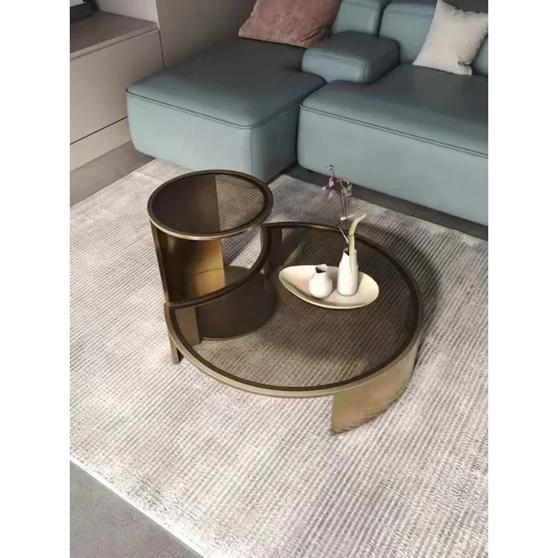 Luxurious stainless steel combined with tempered glass coffee table set modern style furniture