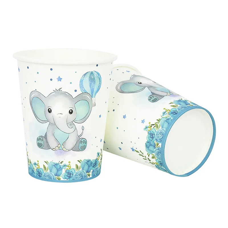 Cartoon Baby Elefant Einweg geschirr Set Papp teller Tasse Serviette Kinder Jungen Geburtstags feier Dekoration Baby party liefert – Detail 10