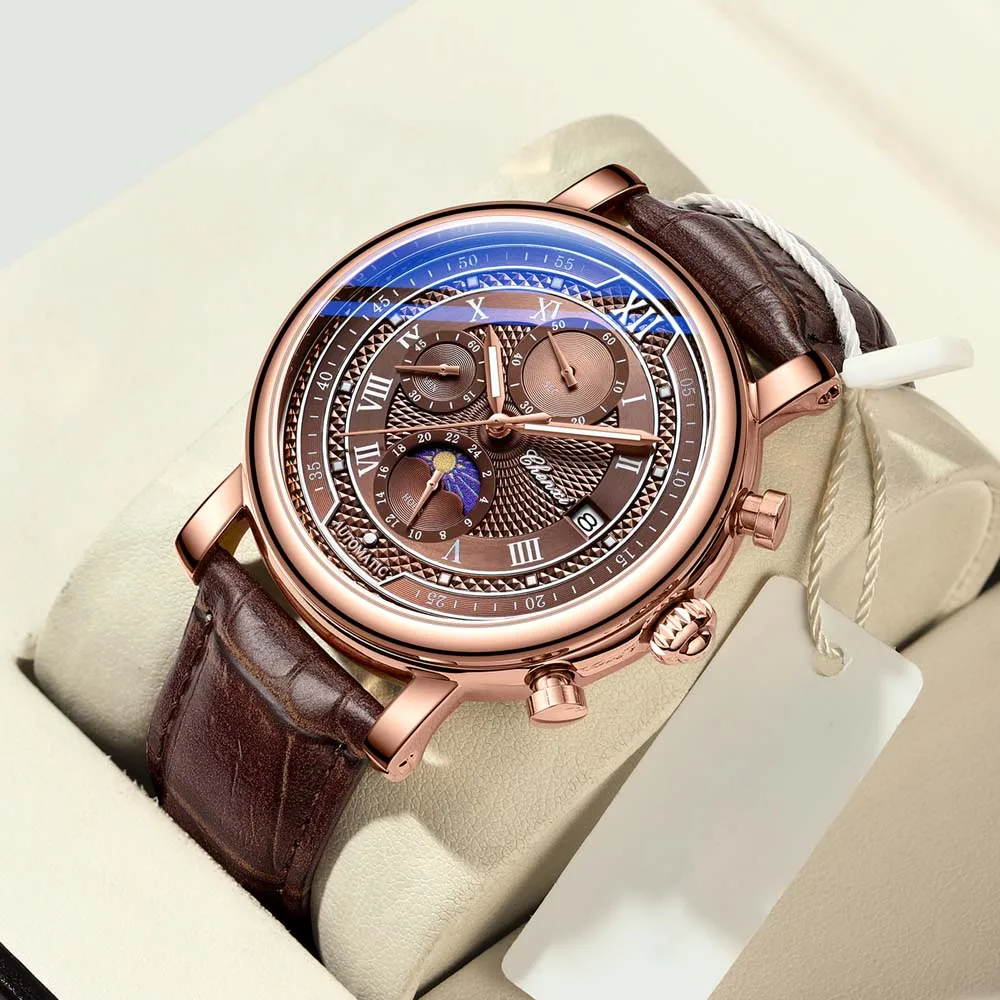 

Мужские многофункциональные часы CHENXI: настоящие часы с тремя циферблатами, шестью стрелками, фазами Луны, календарем и хронографом, кварцевые наручные часы для мужчин