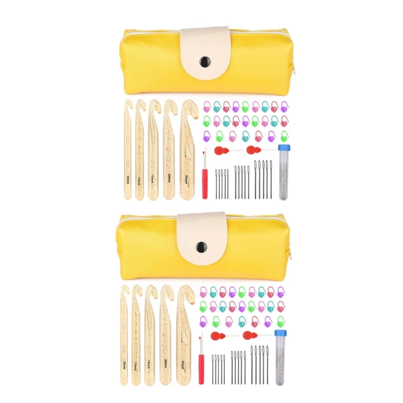 

100Pcs Ergonomic Crochet Hook Big Eye Knitting Needle Knitting Marker Clip Set