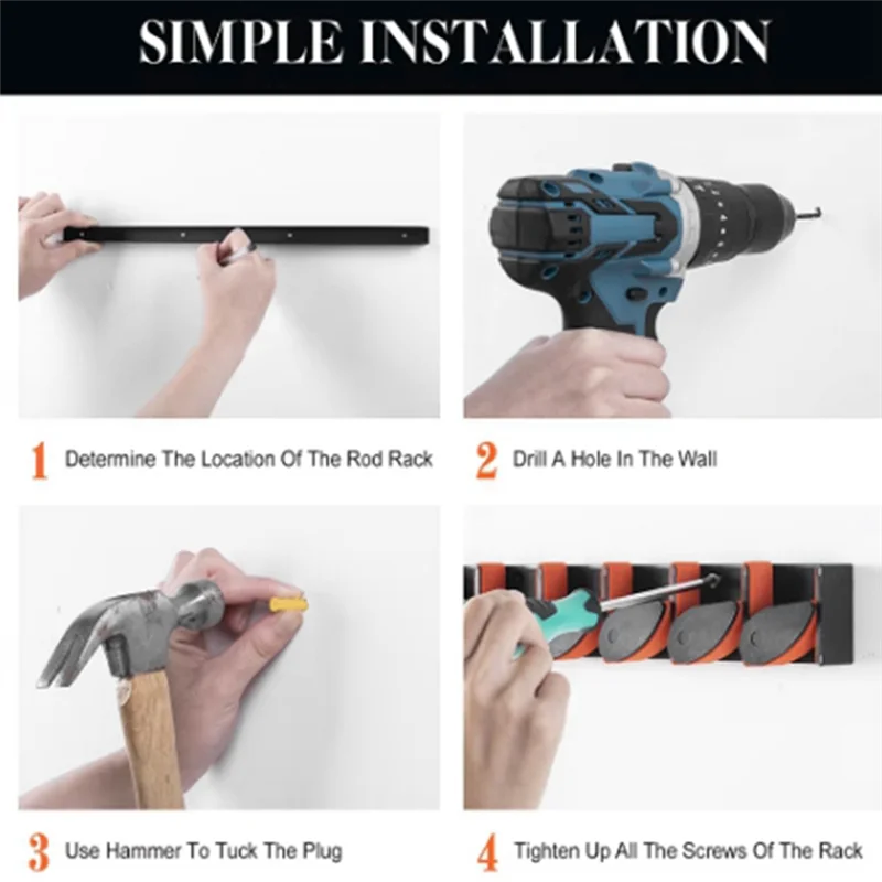 

A23I-6-Rod Rack Wall Mount Fishing Rod Holders Vertical Sturdy Space Saving Easy Install Pole Holder Fishing Accessories