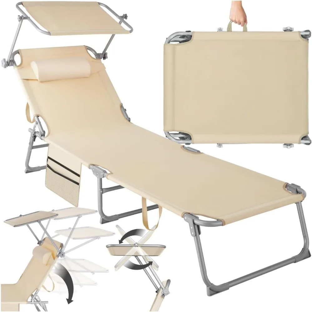 Tumbona plegable, 4 posiciones, cojín para reposacabezas, repelente al agua, tumbona de jardín, tumbona, muebles de jardín, sillas de playa