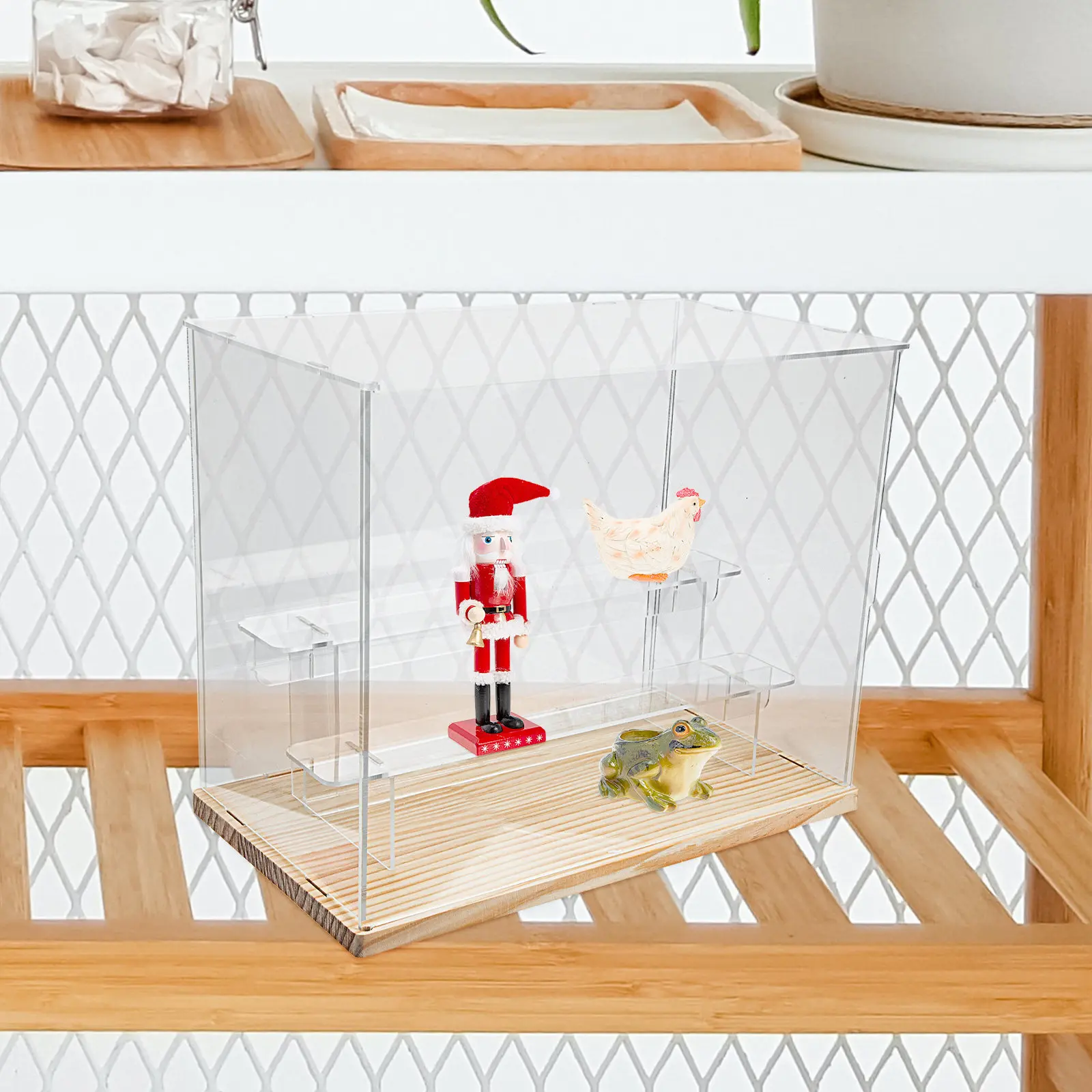 無垢材ディスプレイボックスデスクトップ収納容器三層多機能ディスプレイラッククリエイティブホルダー家の装飾用