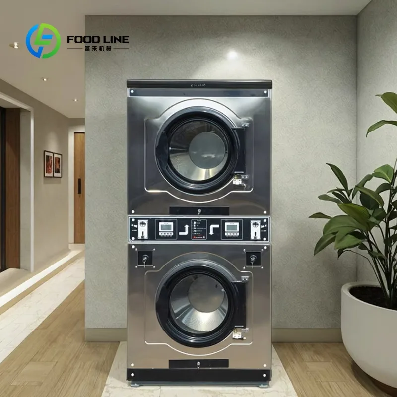 Self Service Laundromat Washing Machine 304 Stainless Steel Double Layer Electric Operated High Efficiency Customized