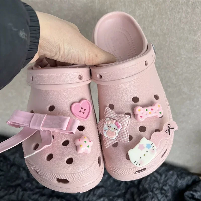 Miniso الدوبامين لطيف القوس هول الأحذية ثلاثي الأبعاد الوردي سلسلة كيتي الملحقات الأحذية زهرة إكسسوارات أحذية