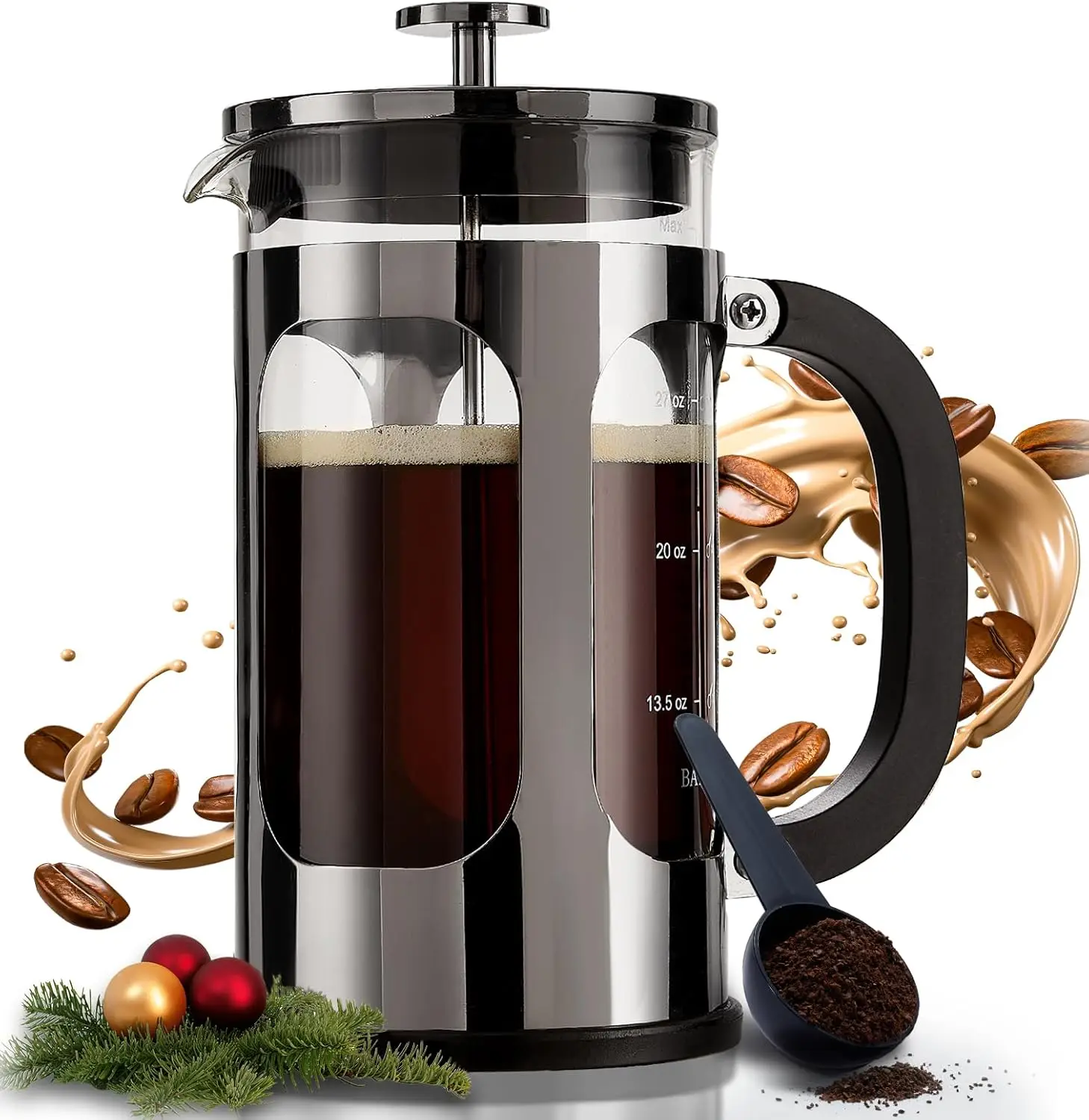 

French Press Coffee Maker with 4-Level Filtration, Easy to Use, 34oz Stainless Steel Pot for Camping Travel Gifts in Dark Pewter