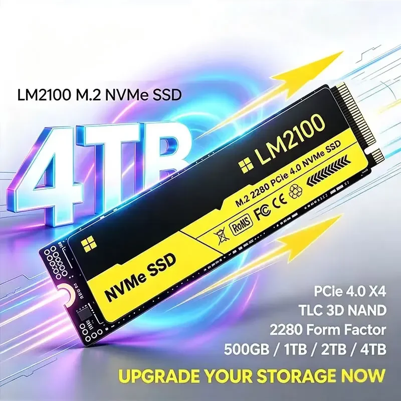 SSD M.2 NVMe PCIe 4.0x4 Gen4 2280 NVME LM2100 de 500GB 1TB 2TB 4TB, Unidade de Estado Sólido Interna para PC, Laptop e Desktop