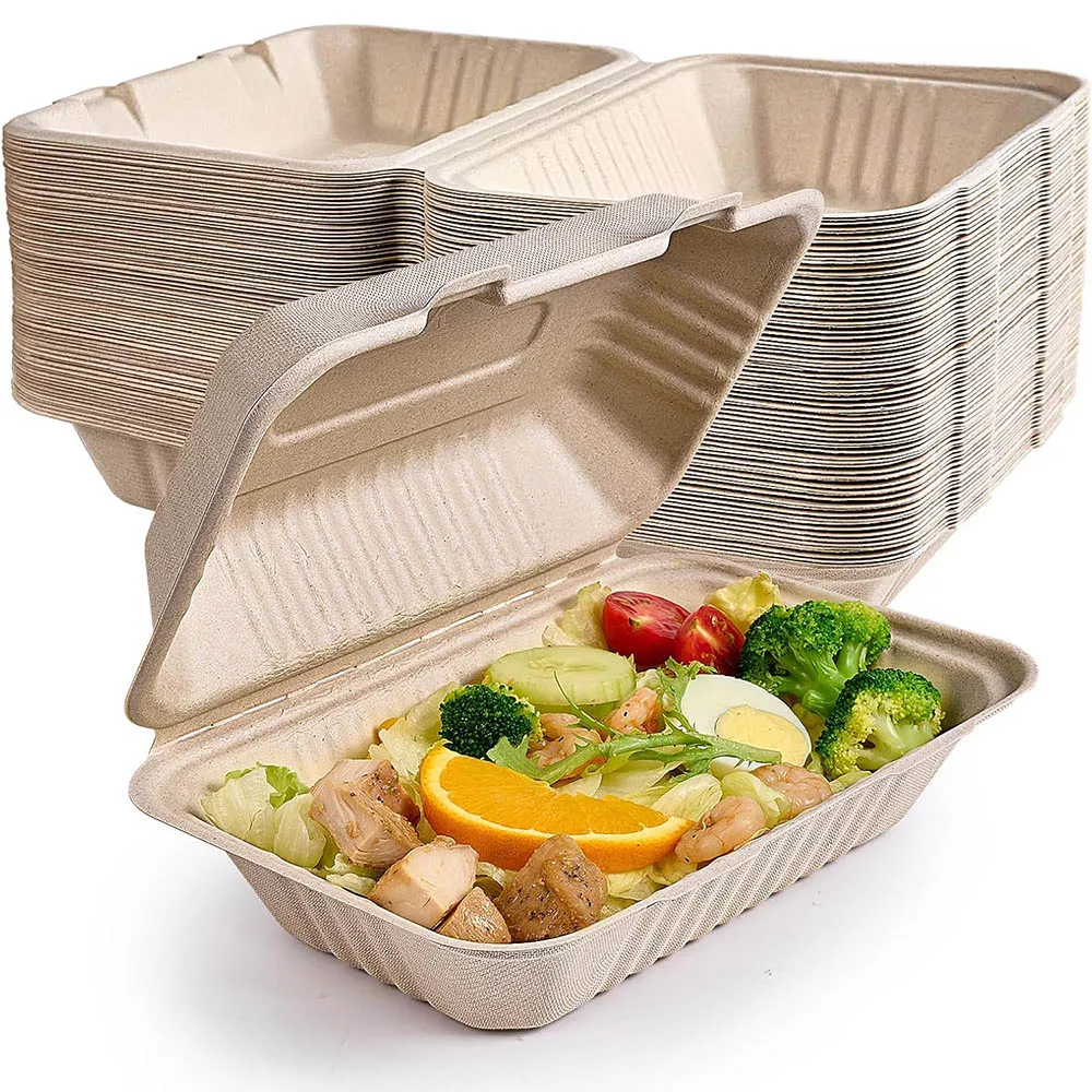 Clamshell Take Out Food Containers,100%Compostable To Go Containers Disposable,Heavy-Duty To Go Boxes,Eco-Friendly Biodegradable