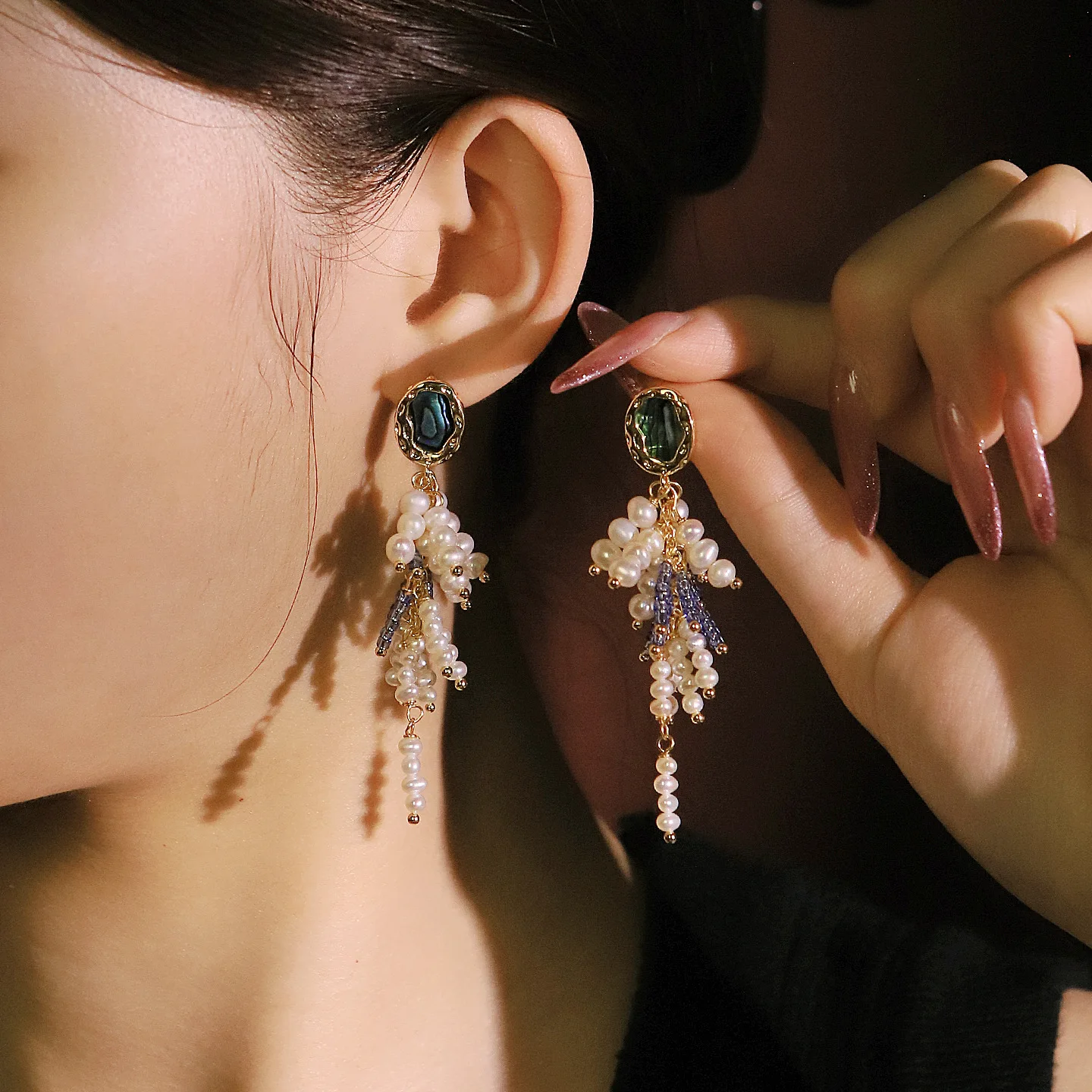 Fashion Abalone Multi Layer Freshwater Pearl Stud Earrings for Women Charm Tassel Beads Drop Dangle Earrings Jewelry Party Gifts