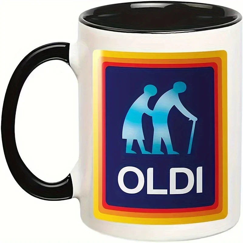 1pc 330ml Oldi Man Mug Ceramic Coffee Mug Double-sided Pattern Birthday Gift for Grandpa Grandma Old People Gift Joke Cup