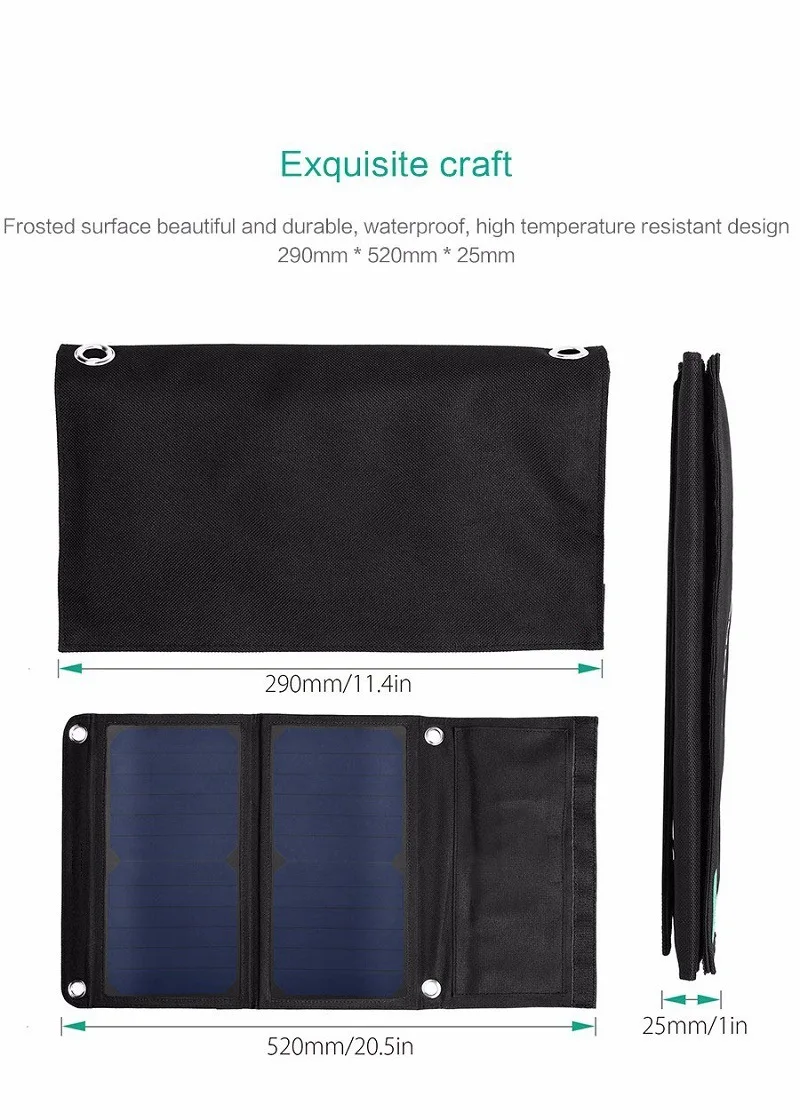 14W Portable Dual USB Foldable Solar Charger for Camping Hiking Climbing Mobile Phone Sunpower Charging Folding Solar Panel Bag