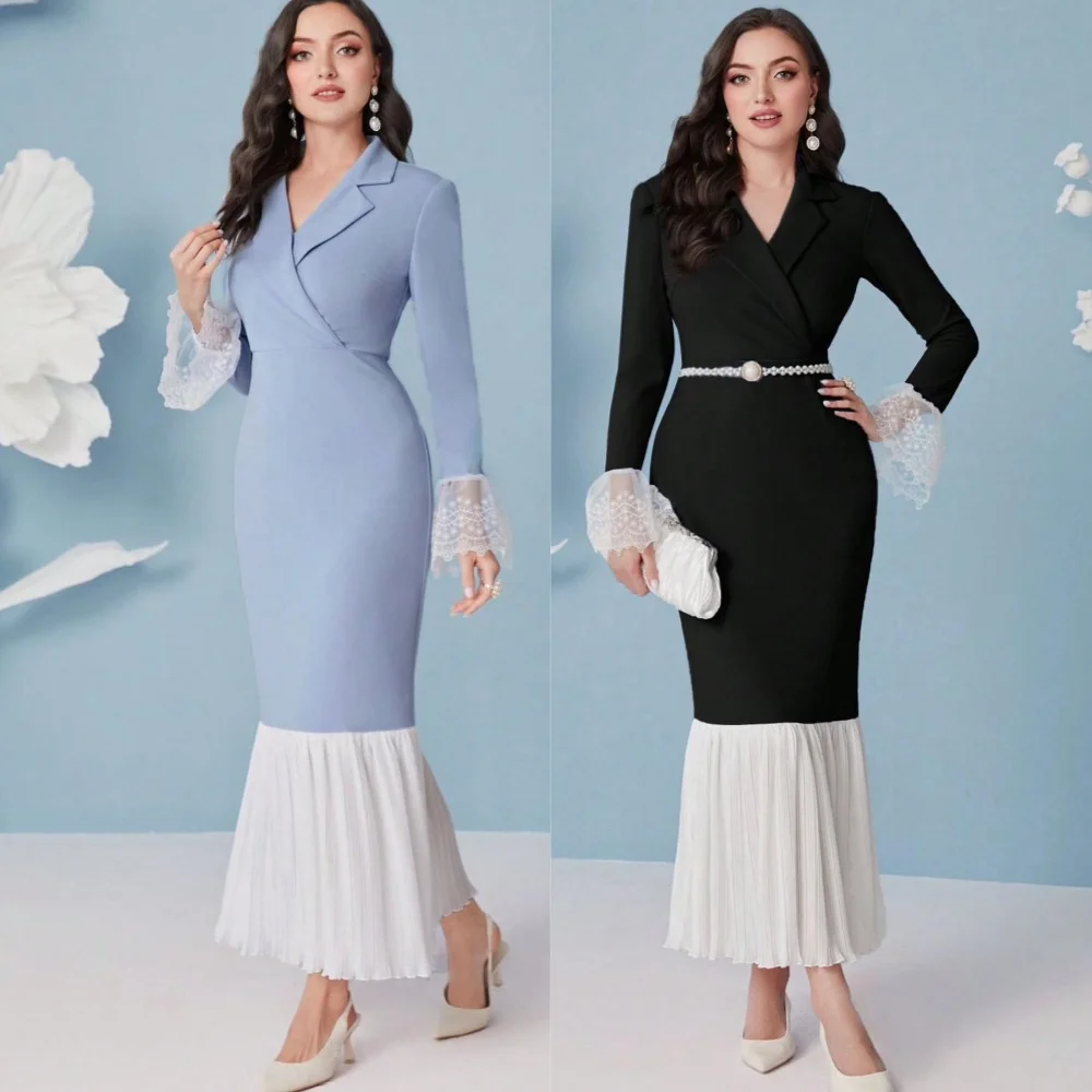 Customized Sparkle Exquisite Jersey Draped Pleat Ruffles Criss-Cross Prom Sheath V-Neck Bespoke Occasion Gown Midi Dresses