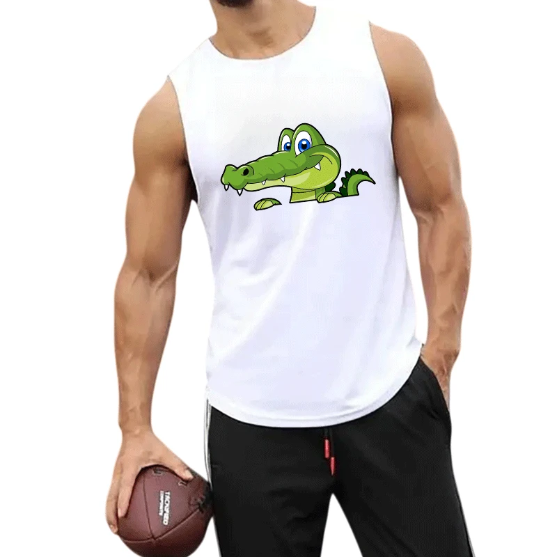 2026 New Men's Cartoon Alligator Tank Tops Casual Sleeveless Shirts Summer Workout Vest for Gym Running Sports Streetwear