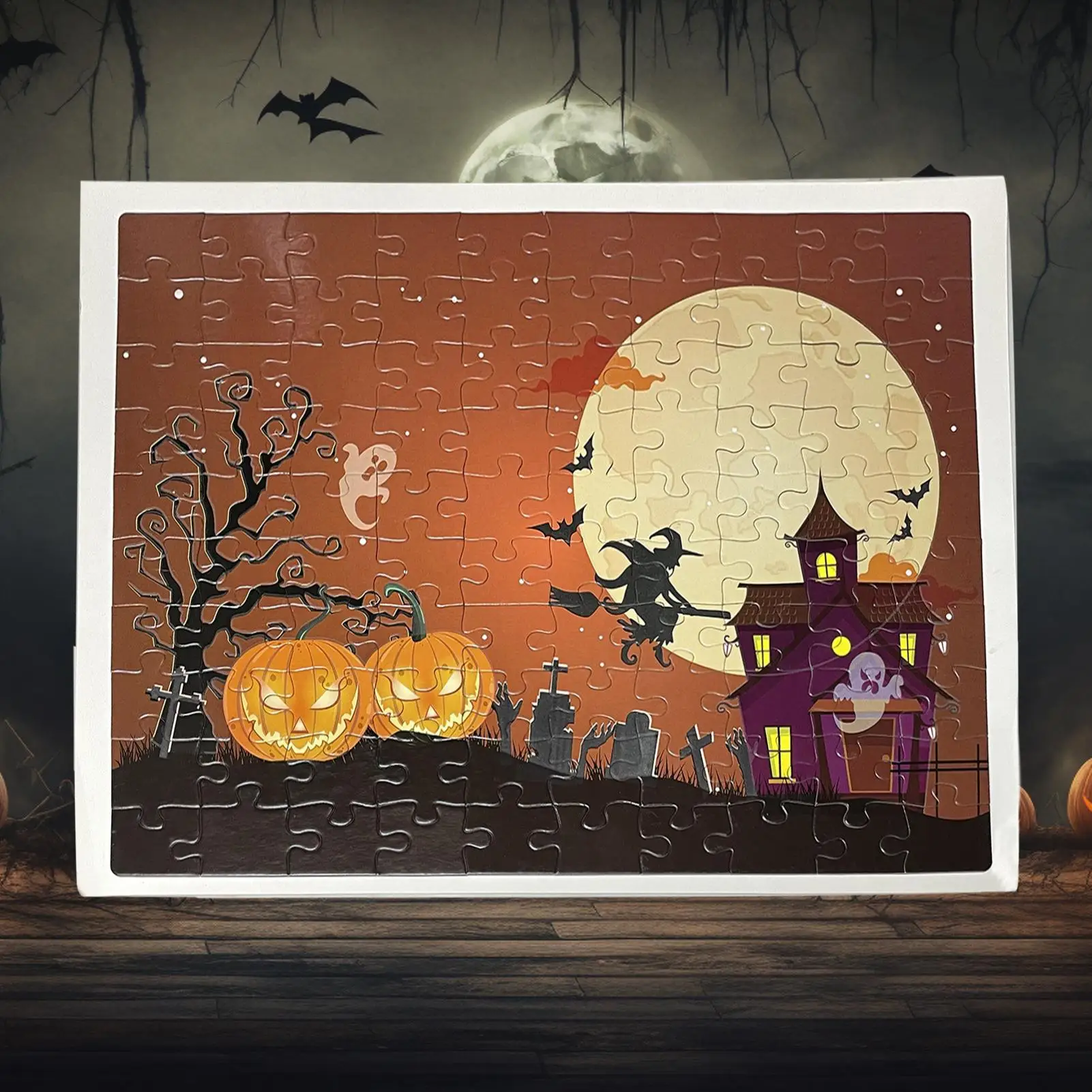 Quebra-cabeças de halloween para crianças, 100 peças, quebra-cabeça de halloween, brinquedos educativos de aprendizagem, decorações de festa colecionáveis para